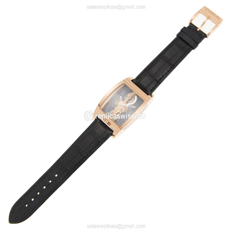 Corum BRIDGE Replica - Manual Wind - 18kt Rose Gold - Gray Dial - Black Alligator Strap - View 2