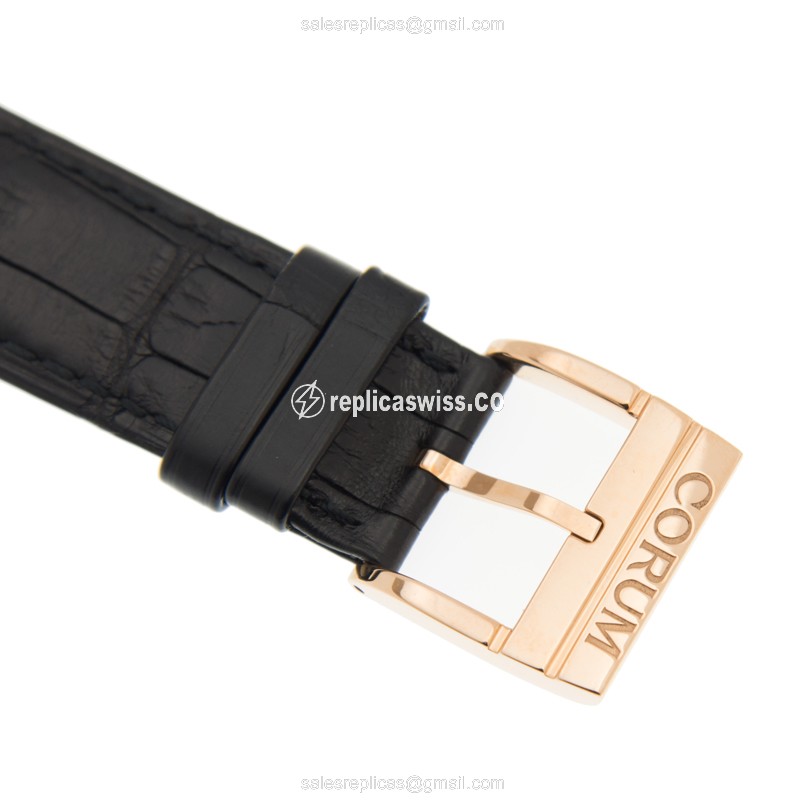 Corum BRIDGE Replica - Manual Wind - 18kt Rose Gold - Gray Dial - Black Alligator Strap - View 4