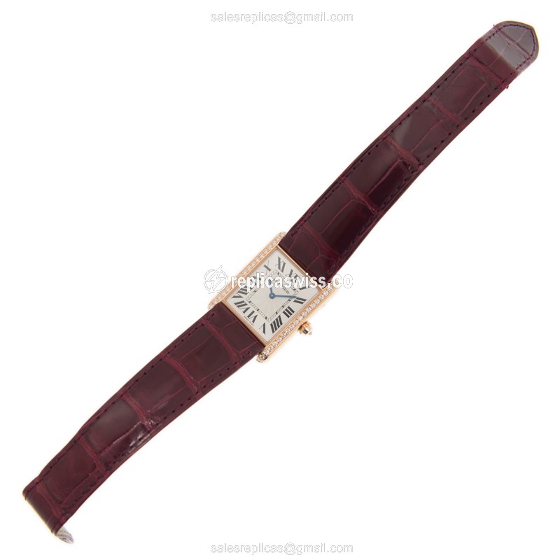 Cartier WJTA0014 Replica - Manual - 18kt Rose Gold Case - White Dial - Red Alligator Strap - View 2
