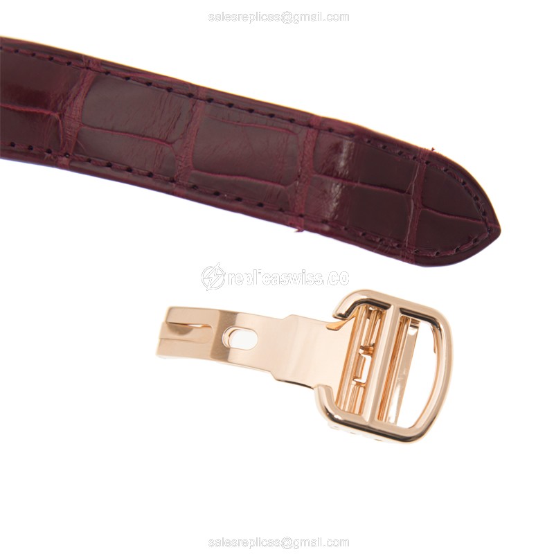 Cartier WJTA0014 Replica - Manual - 18kt Rose Gold Case - White Dial - Red Alligator Strap - View 4