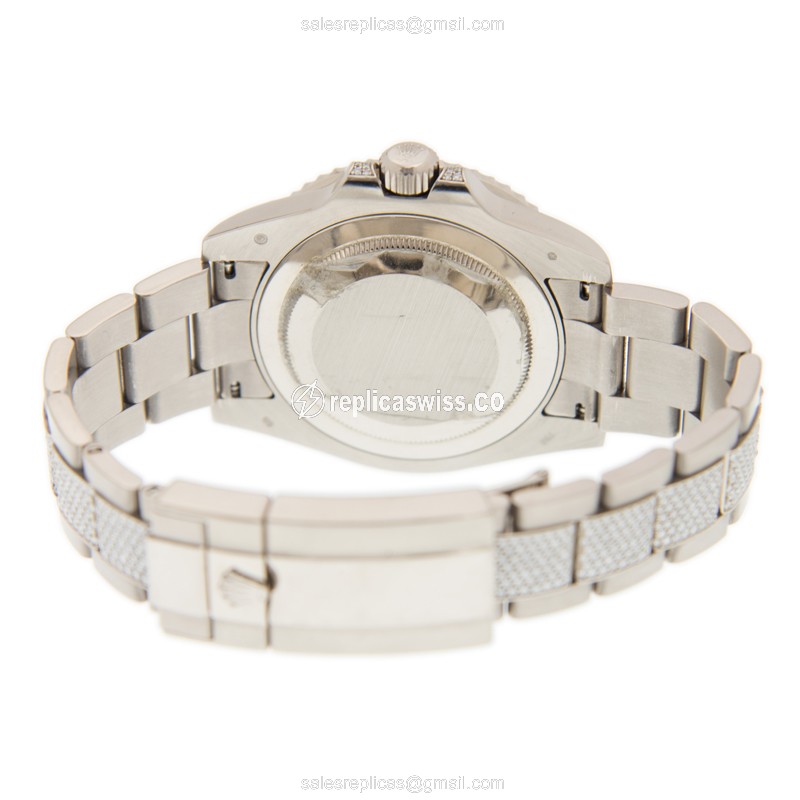 GMT-MASTER II Replica - Automatic - 18kt White Gold - Sapphire Case - Black Dial, Silver Diamond Strap - View 4