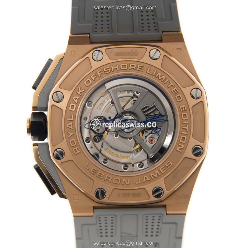 ROLEX Replica Royal Oak Offshore - Manual - 18kt Rose Gold - Steel - Silver Dial - Black Rubber Strap - Buckle - View 3