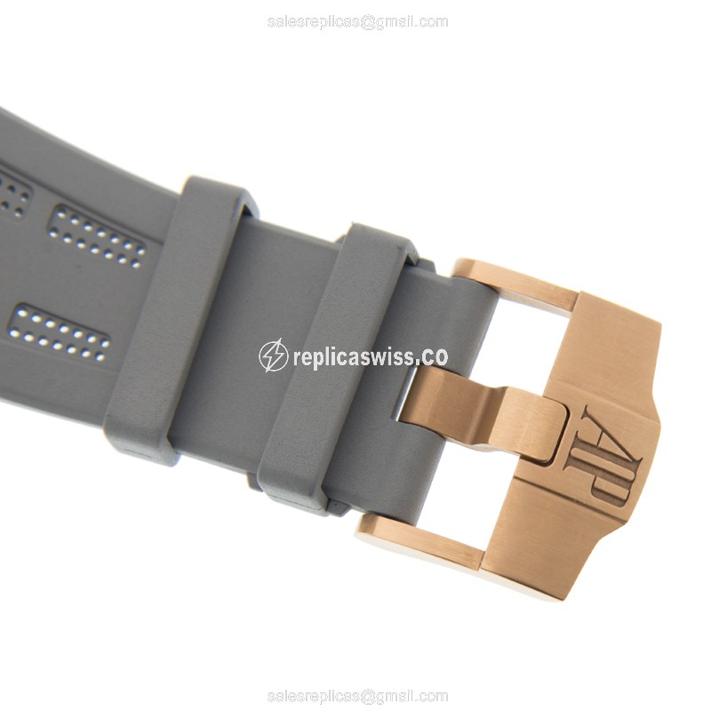 ROLEX Replica Royal Oak Offshore - Manual - 18kt Rose Gold - Steel - Silver Dial - Black Rubber Strap - Buckle - View 4