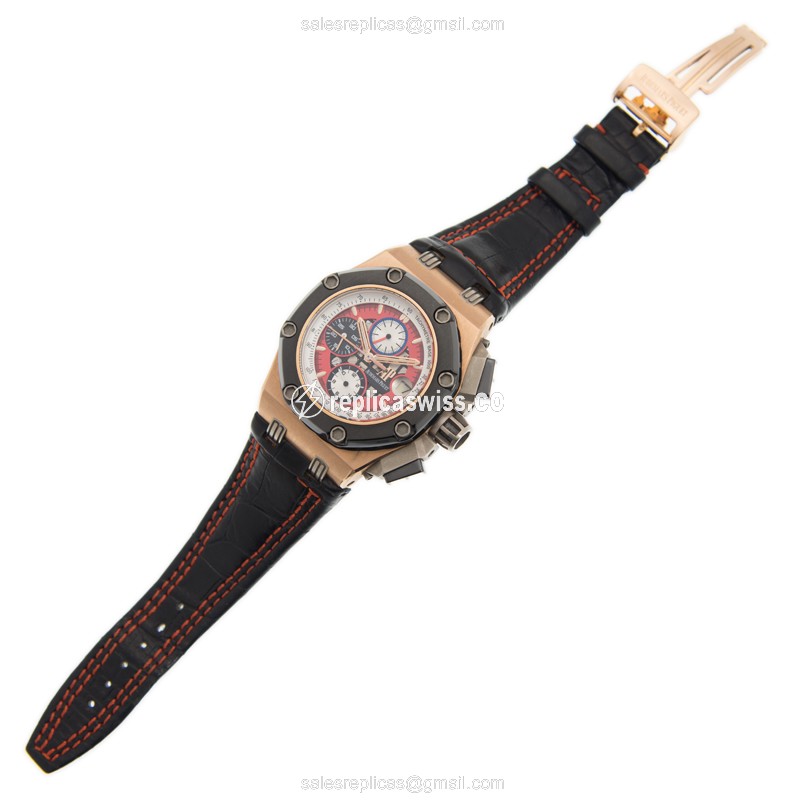 Audemars Piguet Replica - 26284RO.OO.D002CR.01 - Automatic - 18kt Rose Gold & Steel Case - Red Dial - Black Leather Strap - View 2