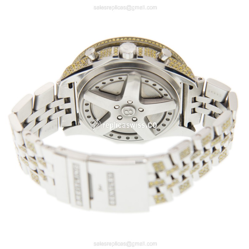 Breitling Bentley Replica - Automatic - Diamond Case - Gray Dial - Silver Steel Strap - View 4