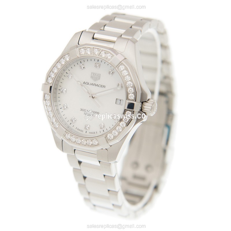 Tag Heuer AQUARACER Quartz - White Dial - Steel Case - Silver Steel Strap - View 3