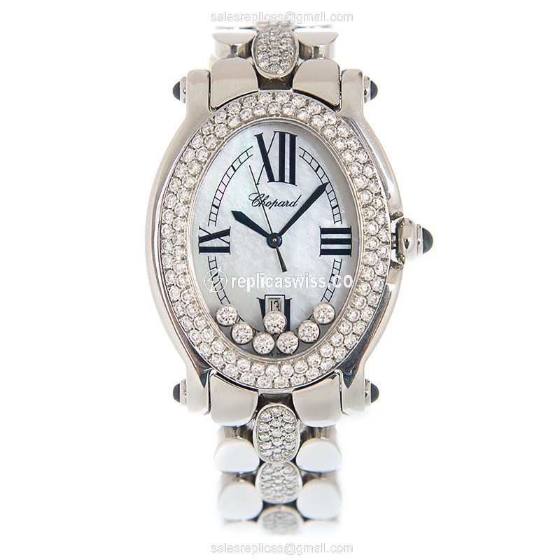 Chopard NRSVDIA_DIASTRAP Happy Sport Quartz - Diamond Case - White Dial - Silver Steel Strap - View 2