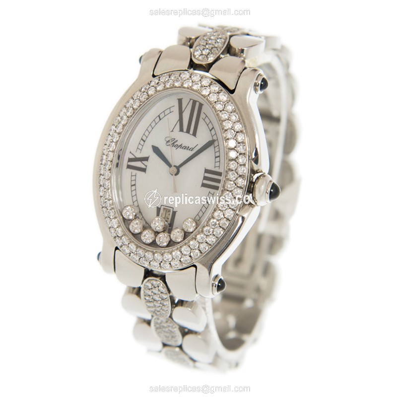 Chopard NRSVDIA_DIASTRAP Happy Sport Quartz - Diamond Case - White Dial - Silver Steel Strap - View 3