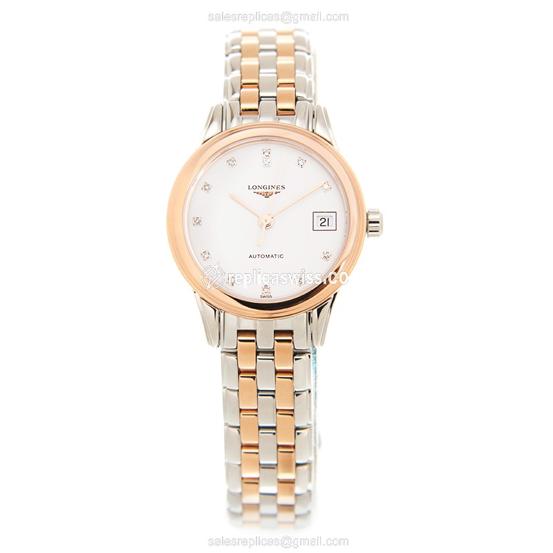 Longines L4.874.3.99.7 Replica - Automatic - 18kt Rose Gold & Steel Case - White Dial - View 2