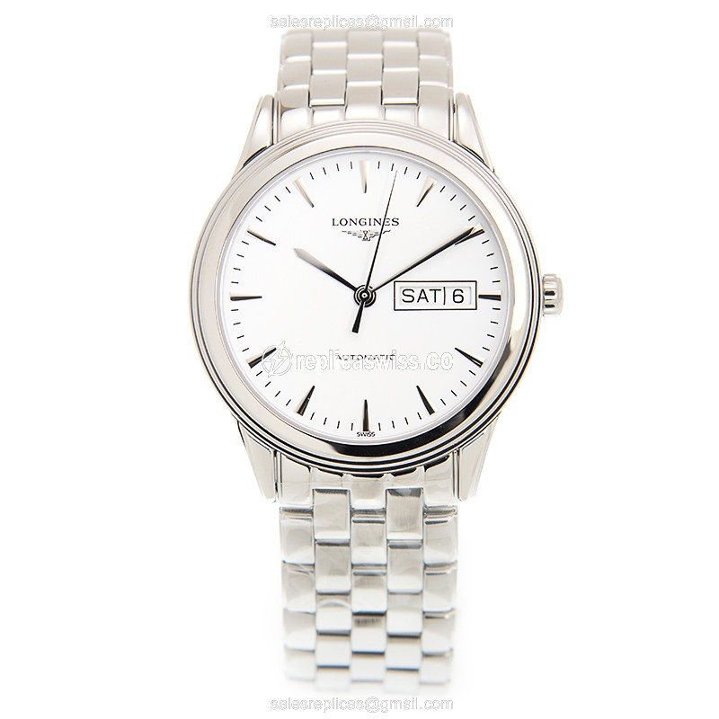 Longines Flagship Automatic - Stainless Steel Case - White Dial - Silver Steel Strap - View 2