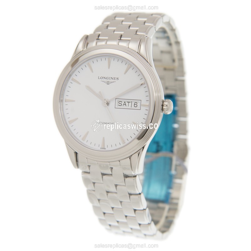 Longines Flagship Automatic - Stainless Steel Case - White Dial - Silver Steel Strap - View 3