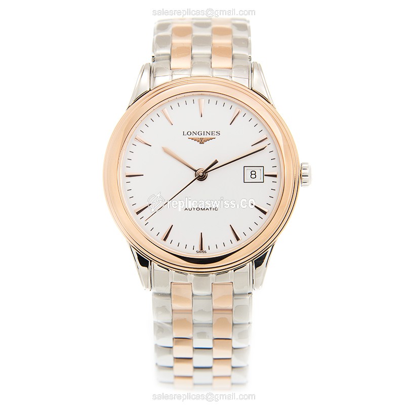 Longines Flagship Replica - Automatic - 18kt Rose Gold & Steel - White Dial - View 2
