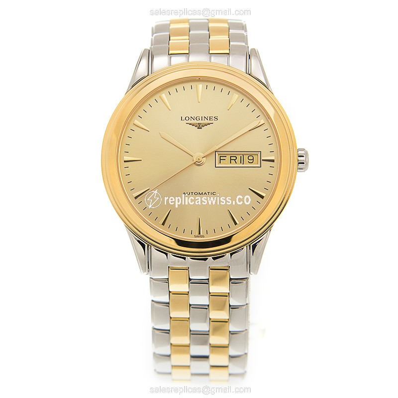 Longines Flagship Replica - Automatic - 18kt Gold & Steel - Gold Dial - Gold Strap - View 2