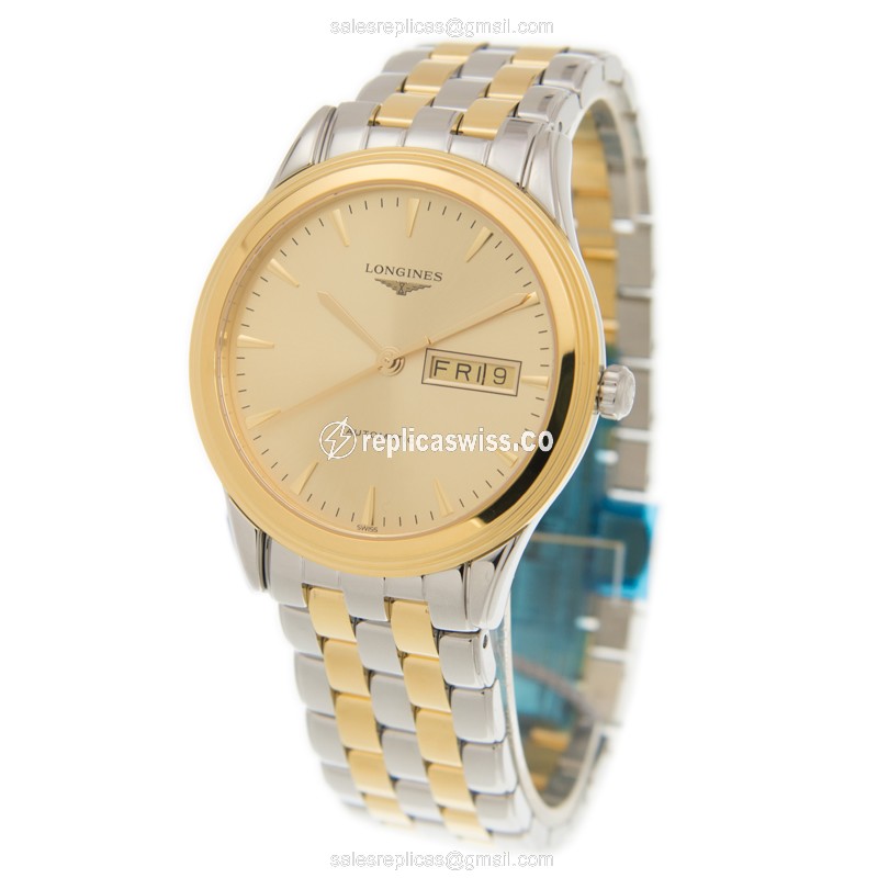 Longines Flagship Replica - Automatic - 18kt Gold & Steel - Gold Dial - Gold Strap - View 3