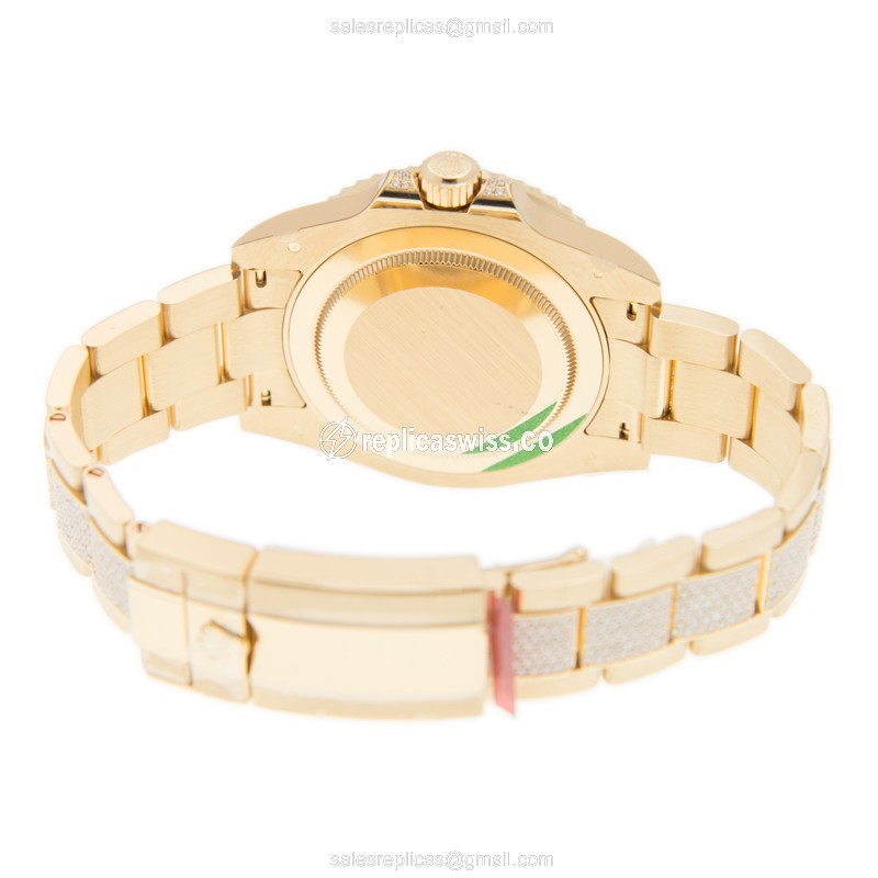 Rolex GMT-MASTER II Replica - Automatic - 18kt Gold Case - Black Dial on Gold Strap - View 4