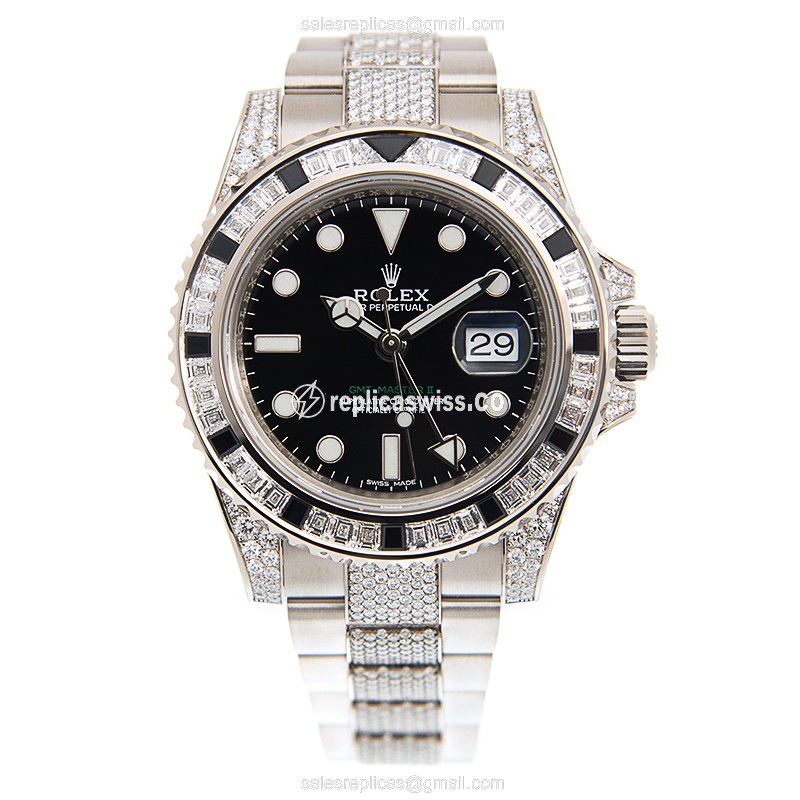 Rolex GMT-MASTER II Replica - Automatic - 18kt White Gold Case - Diamond Dial - View 2