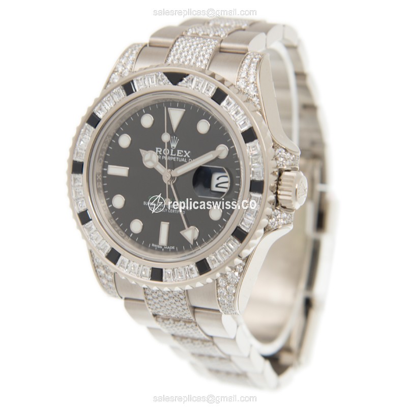 Rolex GMT-MASTER II Replica - Automatic - 18kt White Gold Case - Diamond Dial - View 3