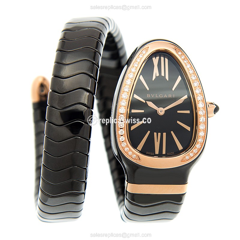 Bulgari Serpenti Quartz Ceramic - Black Dial - Bangle Clasp - 42mm - View 2