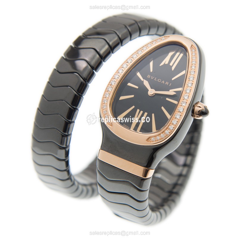 Bulgari Serpenti Quartz Ceramic - Black Dial - Bangle Clasp - 42mm - View 3