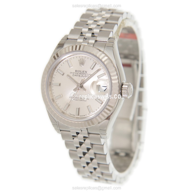 Rolex Lady Datejust Replica - Automatic - Silver Steel - Silver Dial - 27mm - View 3