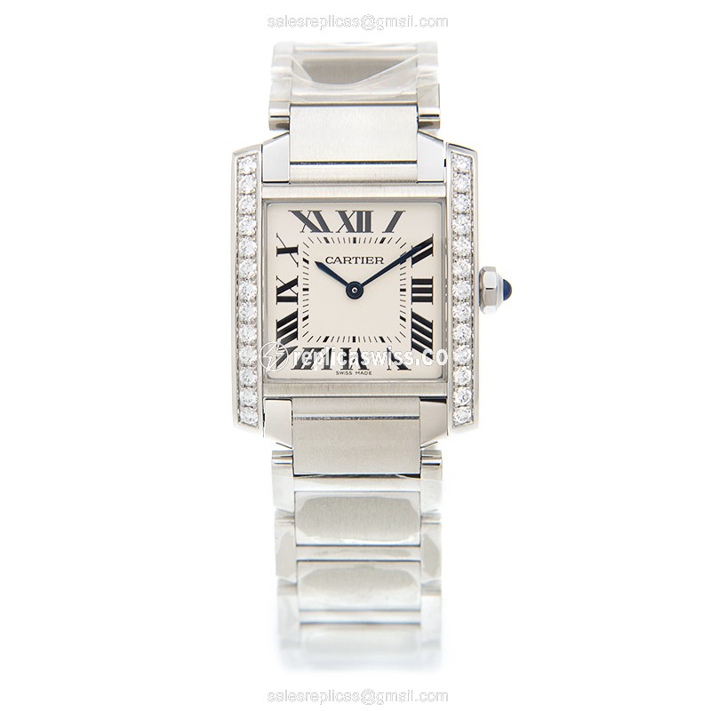 Cartier W4TA0009 Replica - Quartz - Diamond Bezel - White Dial - Silver Steel Strap - View 2