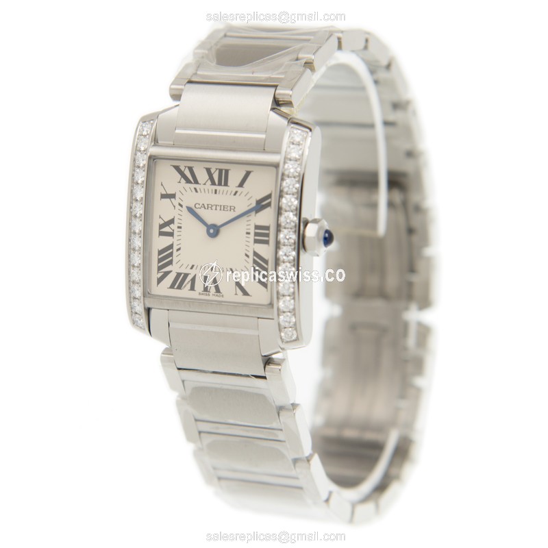 Cartier W4TA0009 Replica - Quartz - Diamond Bezel - White Dial - Silver Steel Strap - View 3