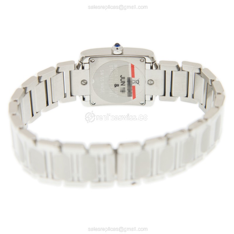 Cartier TANK W4TA0008 Replica - Quartz - Diamond Case - Silver Dial - Steel Band - View 4