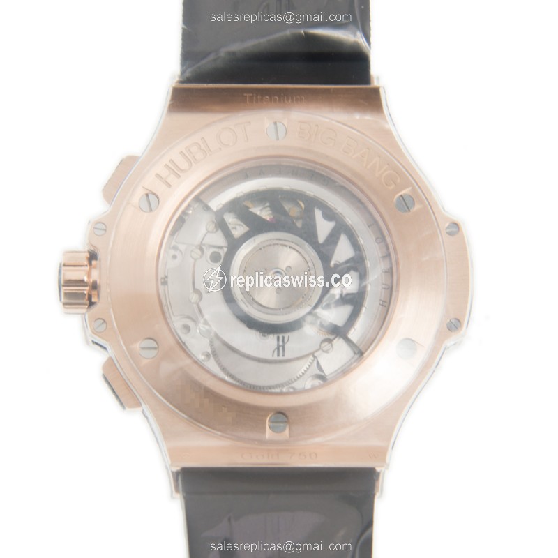 Hublot Big Bang Replica - Automatic - 18kt Rose Gold - Diamond Bezel - Black Dial - Leather Strap - View 3