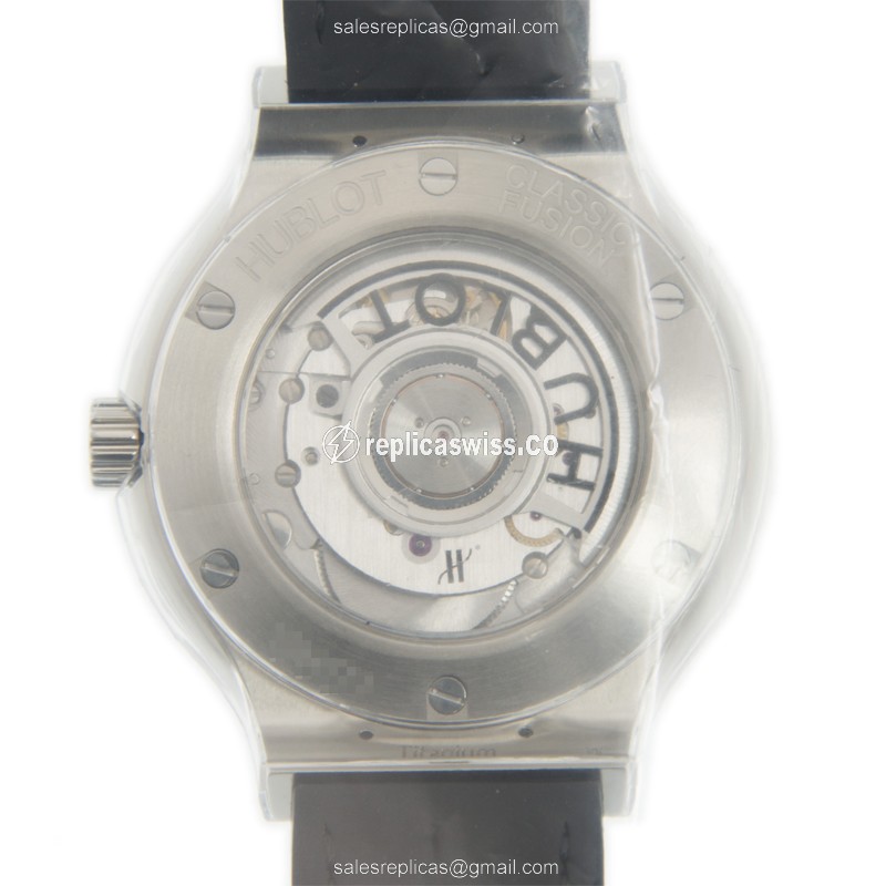 Hublot Classic Fusion Replica - Automatic - Titanium Case - Black Dial - Leather Strap - View 3