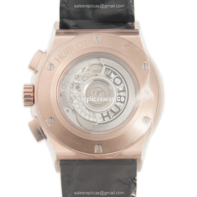 Hublot Classic Fusion Replica - Automatic 18kt Rose Gold - Black Dial, Leather Strap - View 3