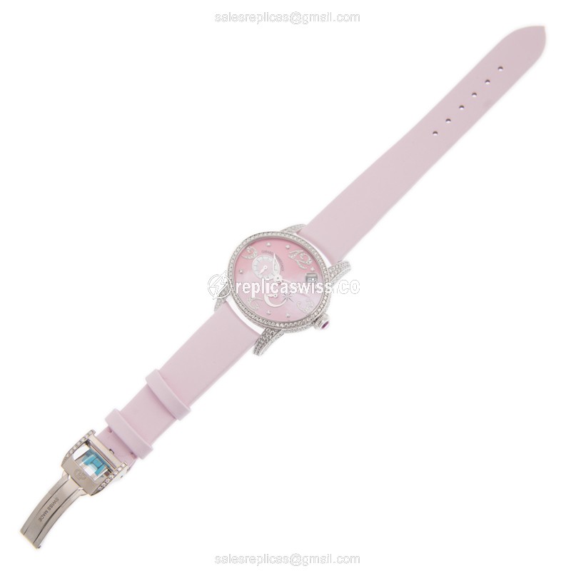 Girard Perregaux 80480D53P962-KK9D Replica - Automatic - 18kt White Gold - Pink Dial - Diamond Bezel - Leather Strap - View 2
