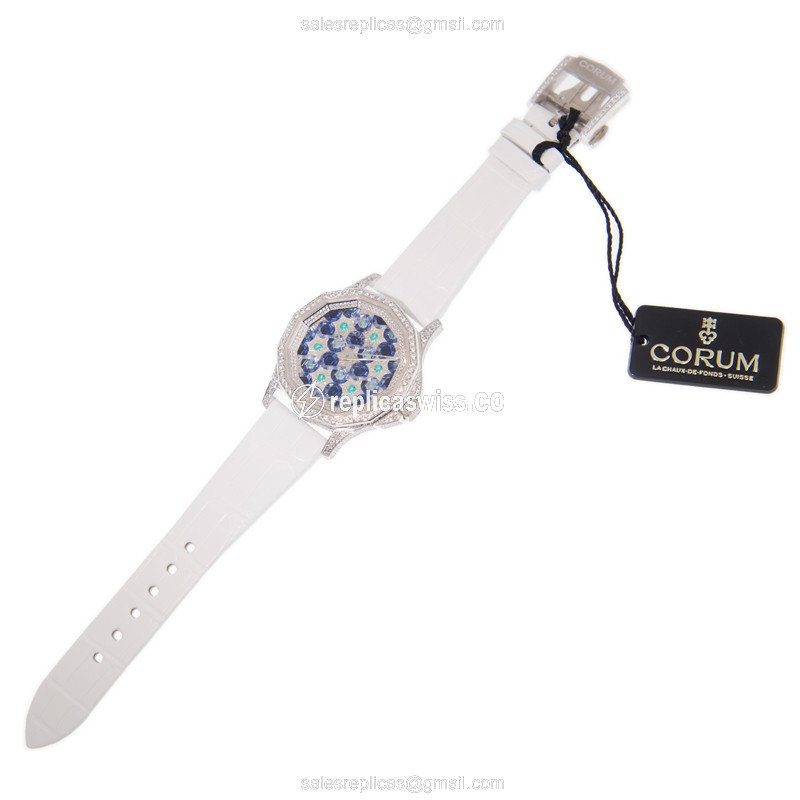 Corum Admiral's Cup Replica - Automatic - 18kt White Gold - Diamond - Blue Dial - Alligator Strap - View 2