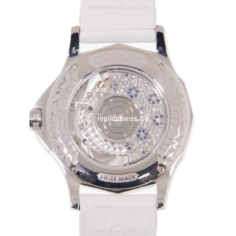 Corum Admiral's Cup Replica - Automatic - 18kt White Gold - Diamond - Blue Dial - Alligator Strap - View 3