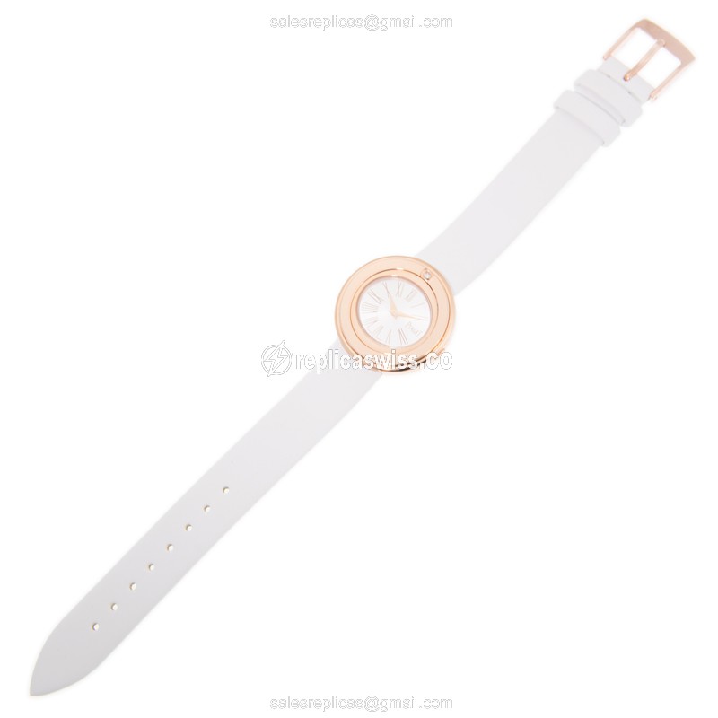 Piaget POSSESSION Quartz 18kt Rose Gold - Silver Dial - Leather White Strap - Buckle Clasp - View 2