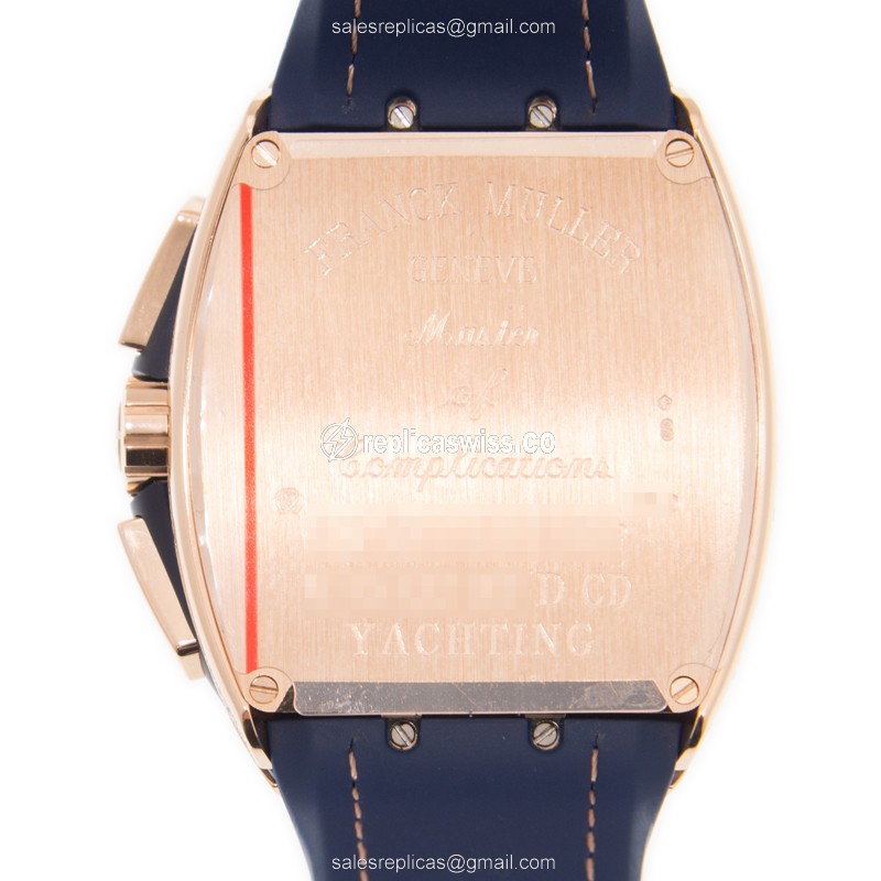 Franck Muller V45CCDTD - Rose Gold Case - Automatic Movement - Diamond Gold Dial - Blue Leather Strap - Buckle Clasp - View 3