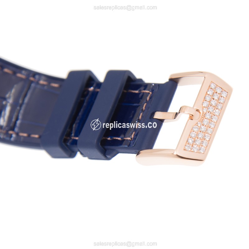Franck Muller V45CCDTD - Rose Gold Case - Automatic Movement - Diamond Gold Dial - Blue Leather Strap - Buckle Clasp - View 4