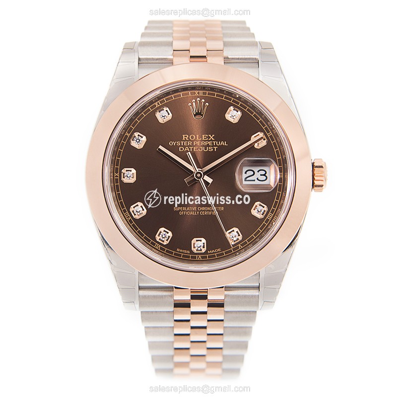 Rolex Datejust Replica - Automatic - 18kt Gold & Steel - Brown Dial - View 2