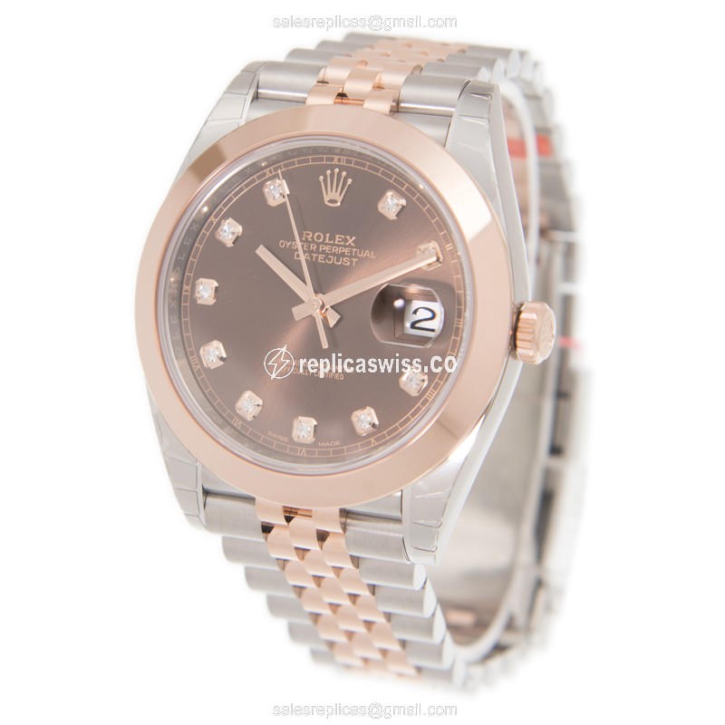 Rolex Datejust Replica - Automatic - 18kt Gold & Steel - Brown Dial - View 3