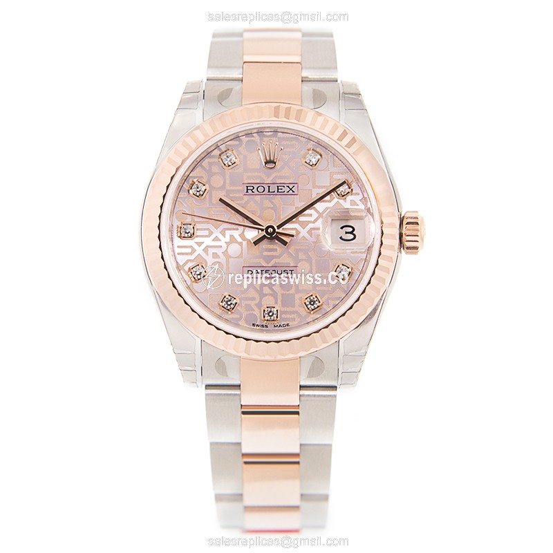 Rolex Datejust Replica - Automatic - Pink Dial on 18kt Steel & Gold Strap - View 2