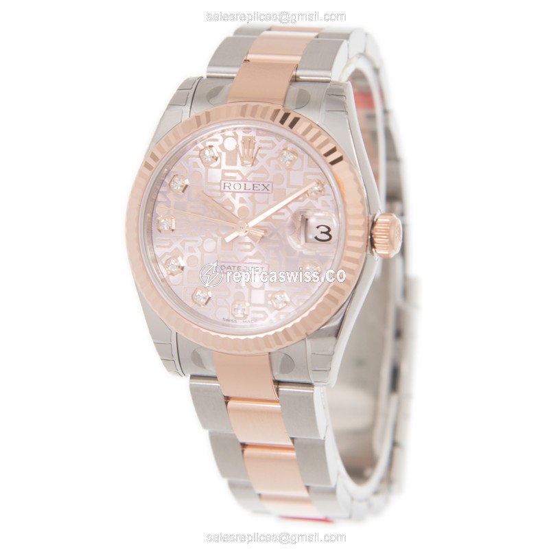 Rolex Datejust Replica - Automatic - Pink Dial on 18kt Steel & Gold Strap - View 3