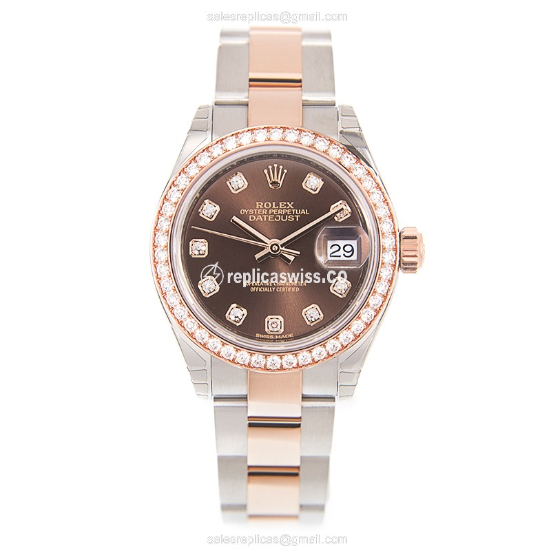 Rolex Datejust Lady Replica - 18kt Rose Case, Automatic, Brown Dial - View 2