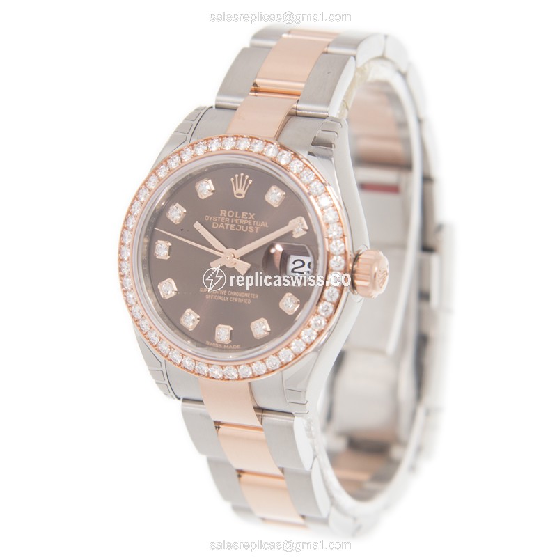 Rolex Datejust Lady Replica - 18kt Rose Case, Automatic, Brown Dial - View 3
