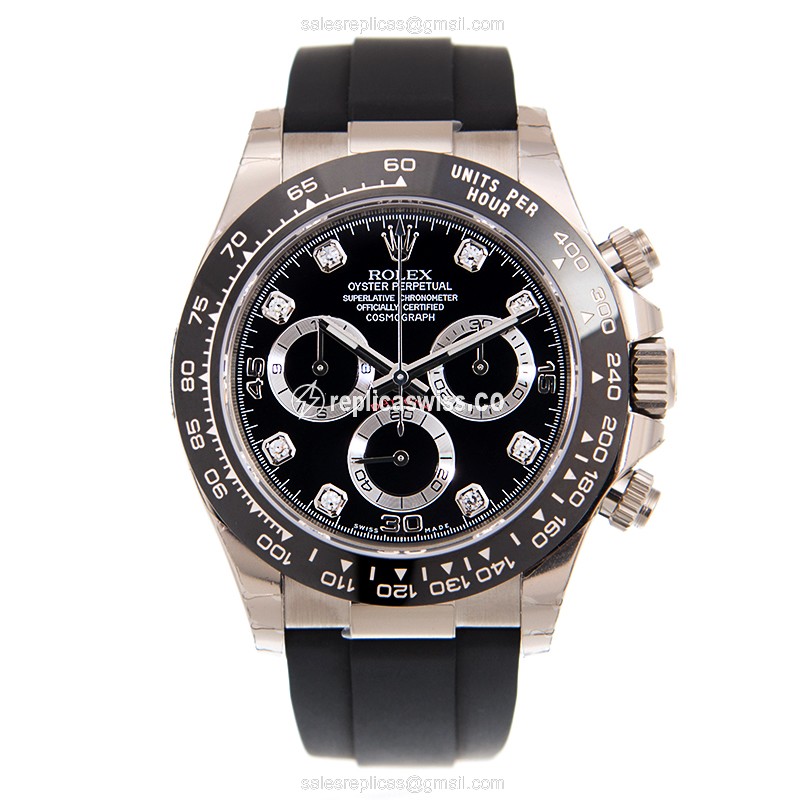Rolex Daytona Replica - Automatic - 18kt White Gold - Black Dial, Rubber Strap - View 2