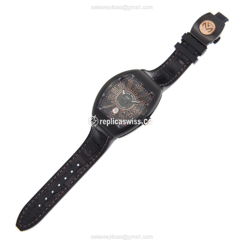 Franck Muller V 41 SC DT TT NR BR5N Vanguard Replica - Automatic - Steel Case - Black Dial on Leather Strap - View 2