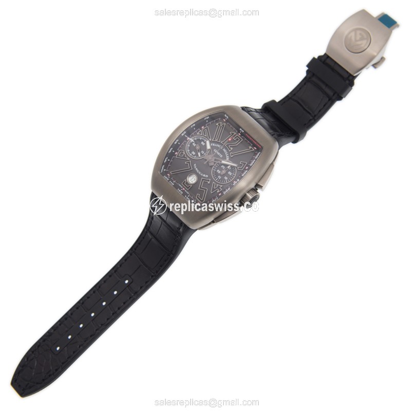 Franck Muller V 45 CC DT TT BRNR VANGUARD Auto - Black Dial - Steel Case - Leather Strap - View 2