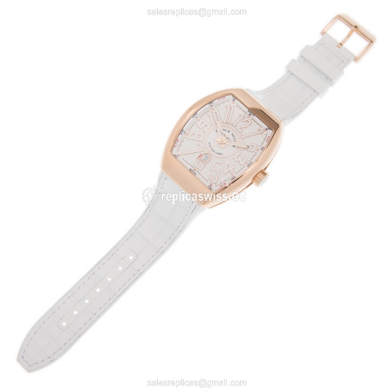 Franck Muller V 45 SC DT 5N.BC Vanguard Replica - Automatic - 18kt Rose Gold Case - White Dial, Leather Strap - View 2