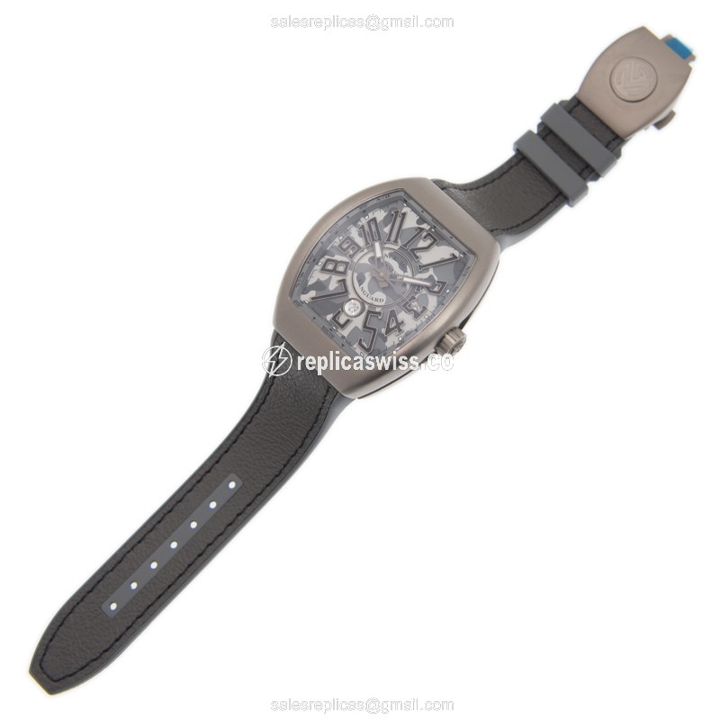 Franck Muller V 45 SC DT CAMOU TT.MC.TT VANGUARD - Automatic - Steel Case - Gray Dial - Leather Strap - View 2