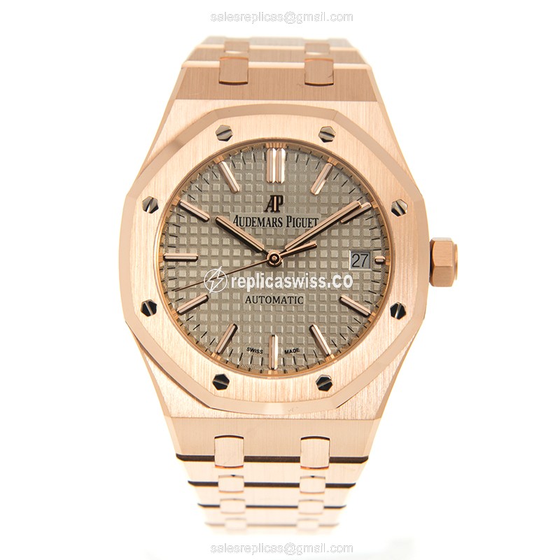 Audemars Piguet Royal Oak Replica - Automatic - 18kt Rose Gold - Gray Dial - Gold Clasp & Strap - View 2