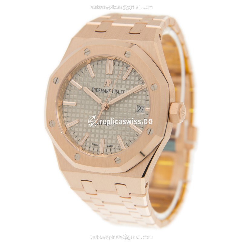 Audemars Piguet Royal Oak Replica - Automatic - 18kt Rose Gold - Gray Dial - Gold Clasp & Strap - View 3