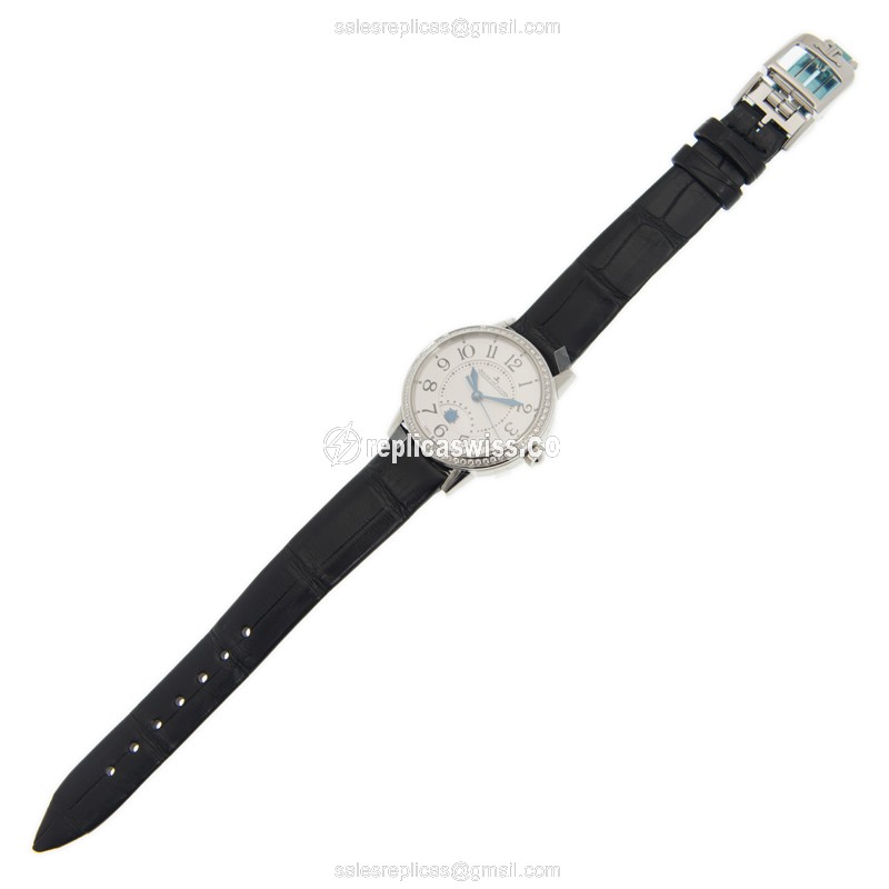 Jaeger-Lecoultre Rendez-Vous Replica - Automatic - White Gold - Diamond Dial - Black Leather Strap - View 2